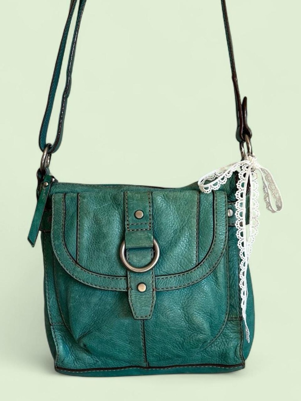 Fossil Long Live Vintage Teal Leather Crossbody Bag